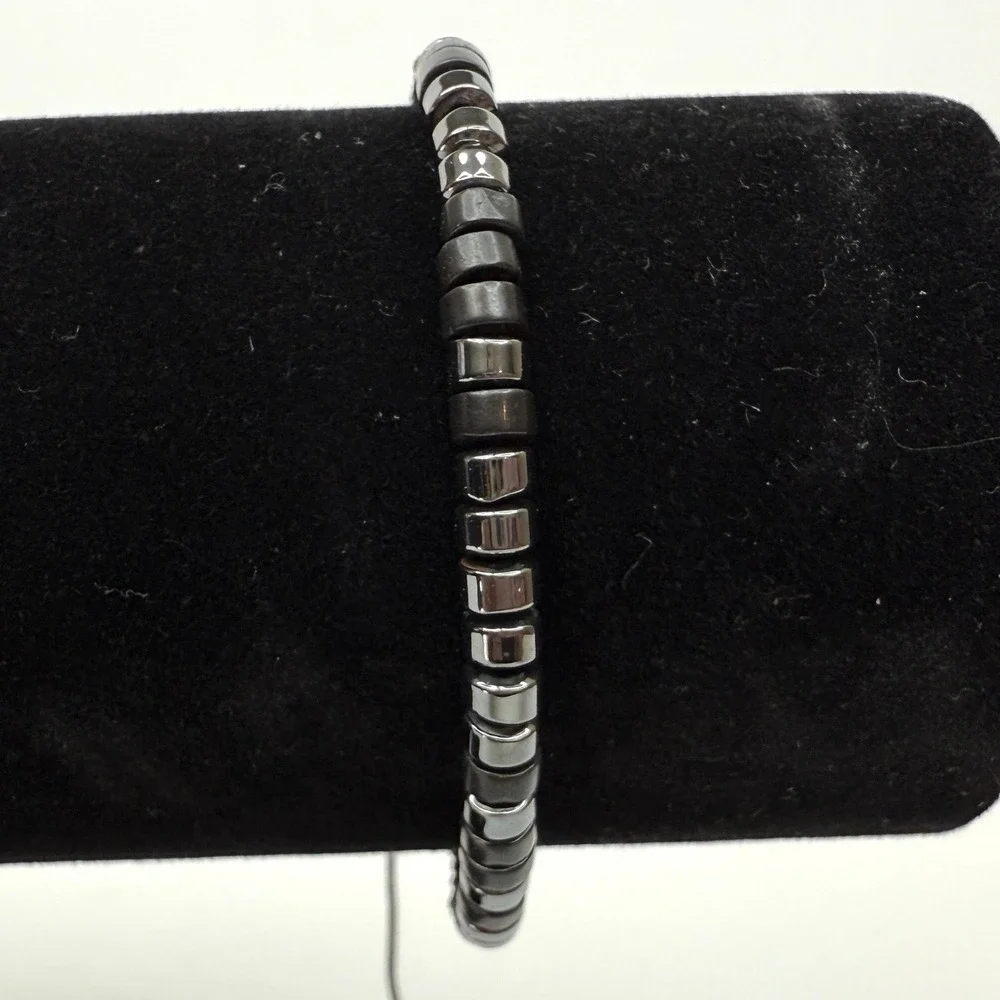 Hematite Disc Beads Bracelet Adjustable Black Macrame Band Fashion Jewelry